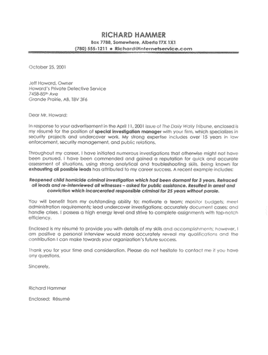 Law Enforcement Cover Letter Sample